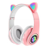 Fone De Ouvido Gatinho Bluetooth Rosa Led Meninas Infantil