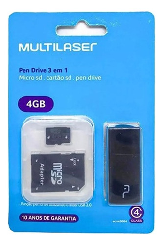 Pen Drive 4gb 3 Em 1 Micro Sd E Cartão Sd Multilaser  Mc057