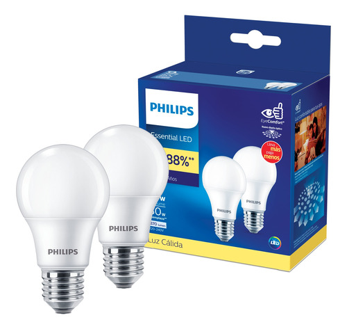 2x Ampolleta Led Philips 9w E27 A60 Luz Calida