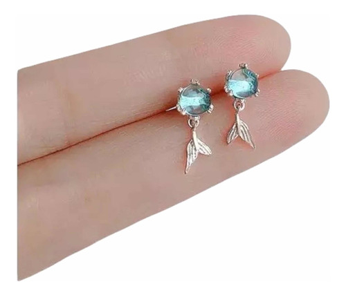 Aretes Cola De Sirena Y Gota De Océano Plata 925