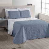 Kit Cobre Leito Cama Colchão Quarto Padrão Casal 3pçs Azul