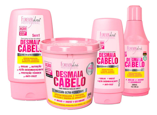 Kit Desmaia Cabelo Shampoo Condicionador Leave, Máscara 350g