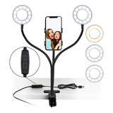 Aro Selfie Doble Luz Led Ring Light Base Pinza Clip Celular