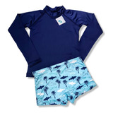 Sunga Boxer Infantil Juvenil + Camisa Proteção Solar Uv 50 