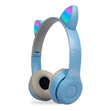 Auricular Inalámbrico Orejas De Gato Bluetooth Manos Libres Color Celeste