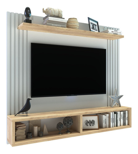 Panel Rack Tv Lcd Minimalista Delos Dro01rnbl Hasta Tv 60'' Color Roble Nebraska Natural/blanco Laca