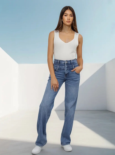 Jeans Mujer Mezclilla Suave Js Denim Straight Doble Cintura | Envío gratis