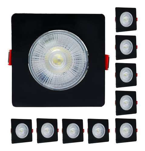 Kit 10 Spot Led Capa Preto 7w Direcionável Quadrado