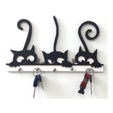 Porta Chaves Decorativo Gato Para 5 Chaves Branco E Preto