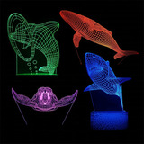 Luz Nocturna 3d Con Forma De Tiburón 4 Patrones Holográficos