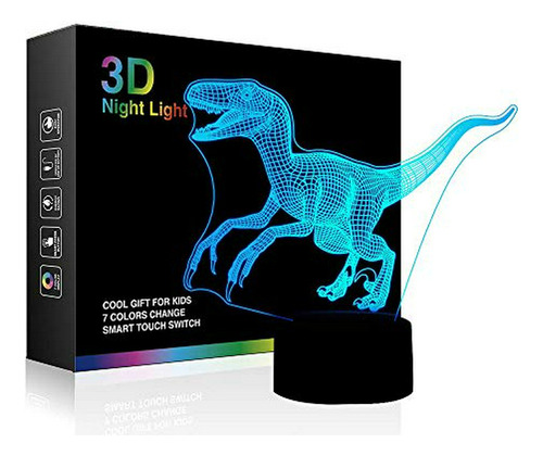 Lámpara Dinosaurio 3d Luz Nocturna Jurassic Led 7 Colores