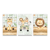 Kit 3 Quadros Infantil Safari Menino Bebê Quarto 09