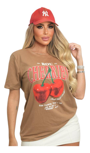 Camiseta Feminina T-shirt Estampa Cherry Cereja Tendência 