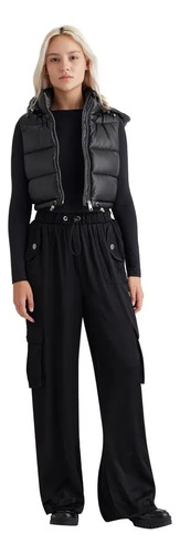 Chaleco Vinipiel Abrigador Pu Holly Land Negro De Dama