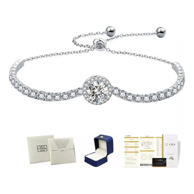 Pulsera Mujer Diamara Moissanita Plata 925 Ajustable Dijes Elegante | Envío gratis