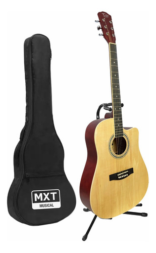 Kit Violão Acústico Cutway Mogno Aço Mxt + Case E Suporte Cor Madeira Natural Fosco Material Do Diapasão Bordo Orientação Da Mão Destro