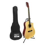 Kit Violão Acústico Cutway Mogno Aço Mxt + Case E Suporte Cor Madeira Natural Fosco Material Do Diapasão Bordo Orientação Da Mão Destro