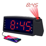 Relógio Despertador Digital Rádio Fm Usb Projetor De Hora Tp Cor Preto 100v/240v