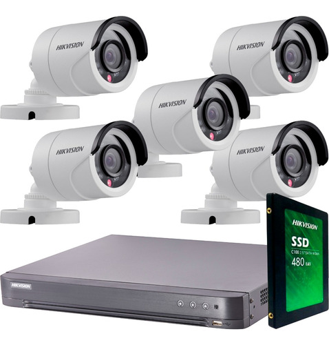 Kit Seguridad Hikvision 8 + 1 Tb + 5 Camaras 2mp