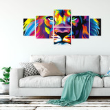 Quadros Decorativos Mosaico Mdf Leão Colorido 130x60cm
