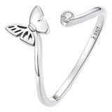 Anillo Plata Mujer 925 Linda Mariposa Ajustable 