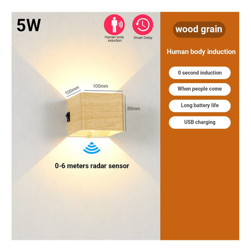 Luz De Pared Recargable Led Sensor De Cuerpo Humano Lámpara