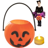 Calabaza Dulcero Bombonero Con Luz Led Adorno Halloween 16cm