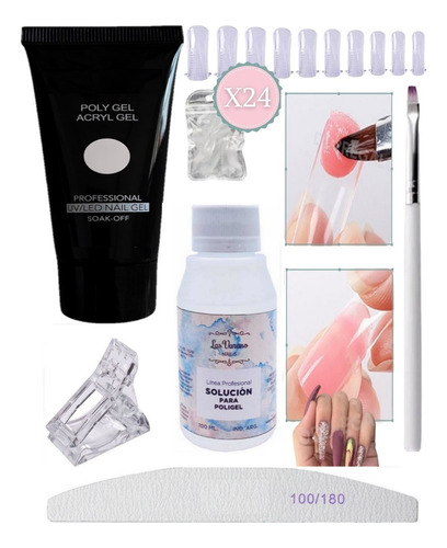 Kit Para Polygel Pincel Solucion Capsula Dual Completo 