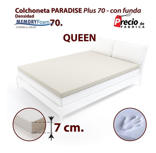 Topper Memory Foam Gel Densidad 70kg/m3 - 7cm Queen C/funda