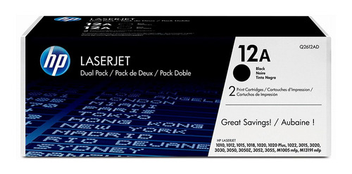 Pack De 2 Cartuchos De Toner Hp 12a Negro Laserjet Q2612ad