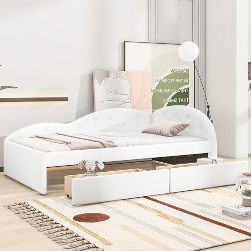 Sofá Cama Con Almacenamiento, Cuero Sintético, Blanco