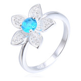 Anillo Plata 925 Zircon Flor Celeste Cubic Regalo Mujer