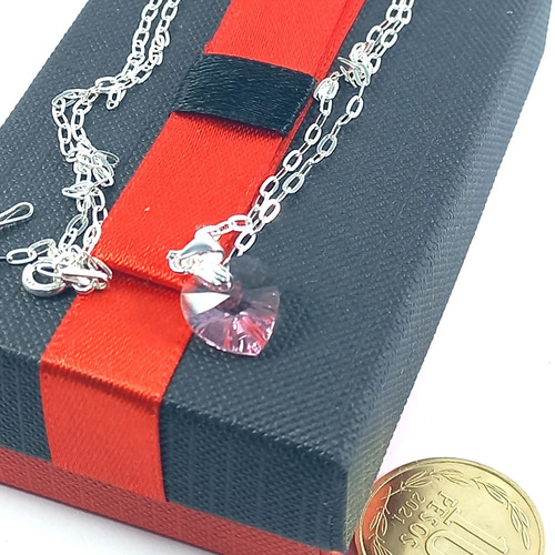Corazon Cristal  Swarovski ® Rosa En Plata 925 + Cadena Caja