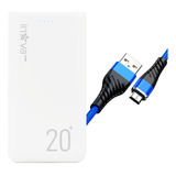 Power Bank 20000mah + Cabo Carregador Rápido Micro-usb V8 Cor Branco