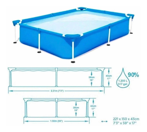 Alberca Rectangular Estructural Infantil Fácil Armado 2.21 M