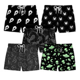 Kit 5 Shorts Praia Masculino Et Alien Gato Caveira Ref1040