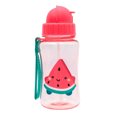 Garrafinha Infantil Água Suco Canudo Retrátil Em Silicone Cor Pink - Melancia