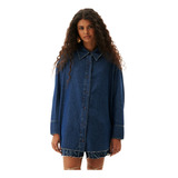 Camisa Jeans Lança Perfume Oversized Av24 Azul Feminino