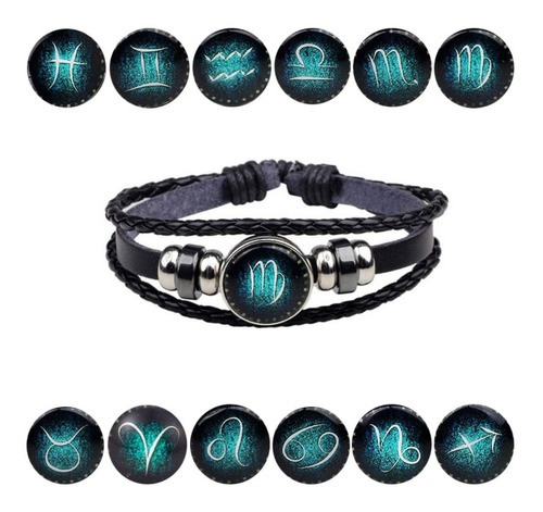 Pulsera De Signo Del Zodiaco Cuero Sintético Hombre Mujer