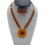 Collar Y Aretes Mostacilla Con Girasol En Alto Relieve Dama