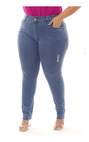 Calça Jeans Feminina Skinny Plus Size Azul Claro