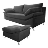 Sillon Sofa 3 Cuerpos + Puff Premium Chenille Patas Cromadas