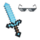 Espada Minecraft 45cm Y Gafas Pixeladas