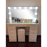 Mueble Para Maquillaje Espejo Hollywood Con 11 Cajones 1,20m