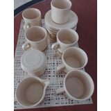 Juego Tazas Ceramicas Beige Con Platos Azucarera Y Lechera 