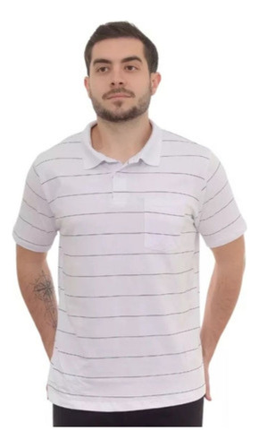 Camiseta Masculina Polo Plus Size Listrada Básica Com Bolso