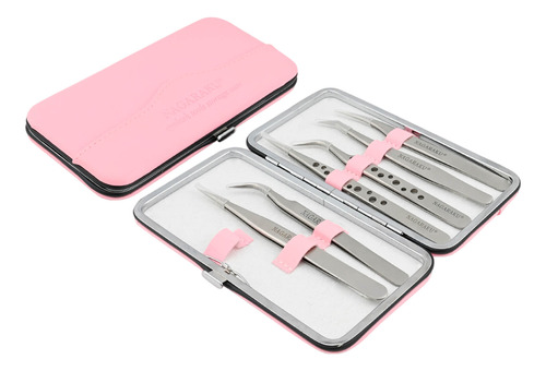 Kit 6 Pinças Nagaraku Extensão Cílios Com Case Estojo Rosa