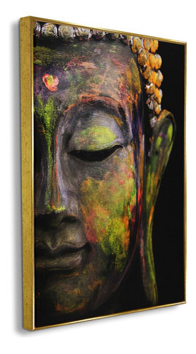 Quadro Decorativo Canvas Moldura Buda Religião Cores 80x120