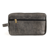 Neceser De Cuero Natural Gris Con Bolsillo Externo