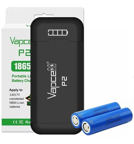 Pack Cargador Vapcell P2 Power Bank+2 Baterias 18650+regalos